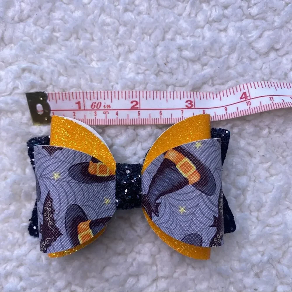 Halloween Orange Black Witches Hair Bow